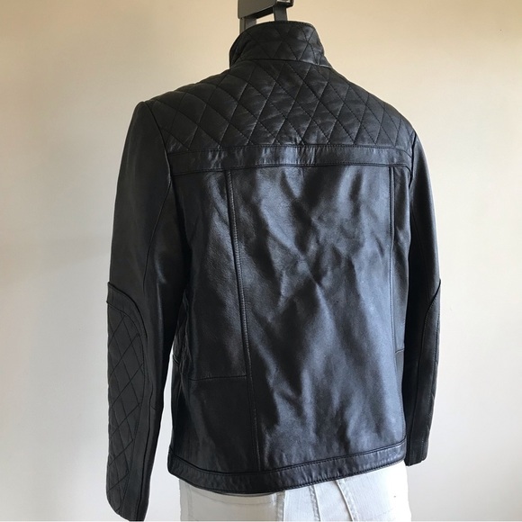VINTAGE Pamela McCoy genuine black leather biker jacket size MP - Picture 5 of 16